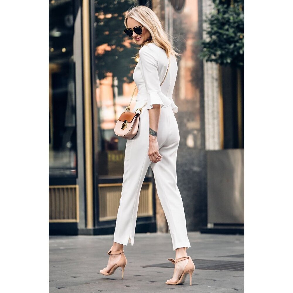 BLACK HALO Brooklyn Bell-sleeve Cropped Jumpsuit in White Size US 4 - Picture 4 of 16